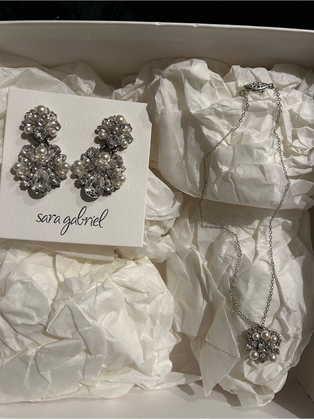 Sara Gabriel bridal jewelry set earrings and necklace